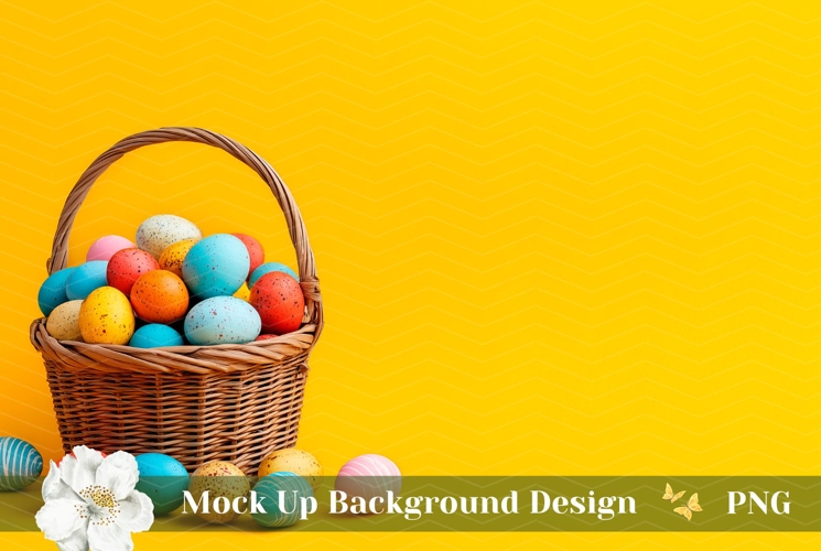 Easter Basket Background PNG, Yellow Background Mockup