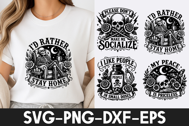 Stay Home Skull SVG PNG, Gothic Introvert Quote Design