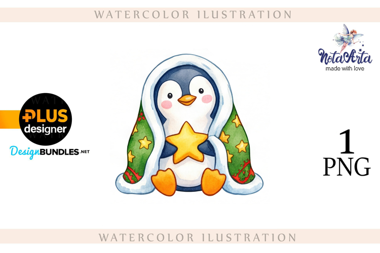 Christmas Penguins in Watercolor Style