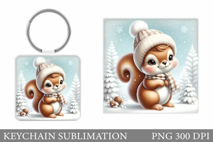 Christmas Squirrel Keychain. Christmas Keychain Design