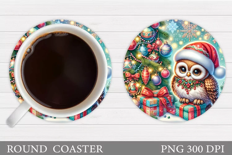 Christmas Owl Coaster Design. Christmas Coaster Sublimation