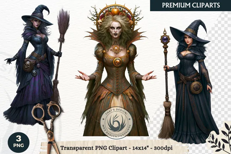 Dark Fantasy Halloween Witches Clipart PNG sublimation