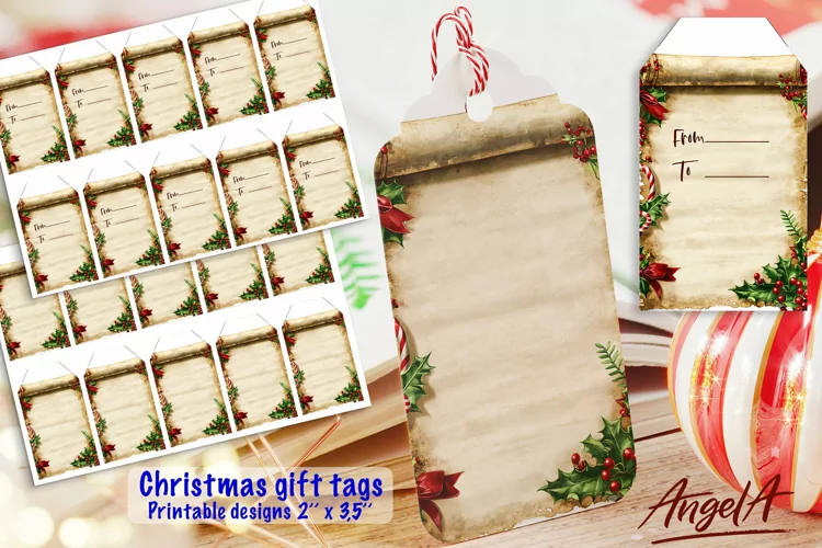 Christmas printable gift tag, retro old paper, papyrus