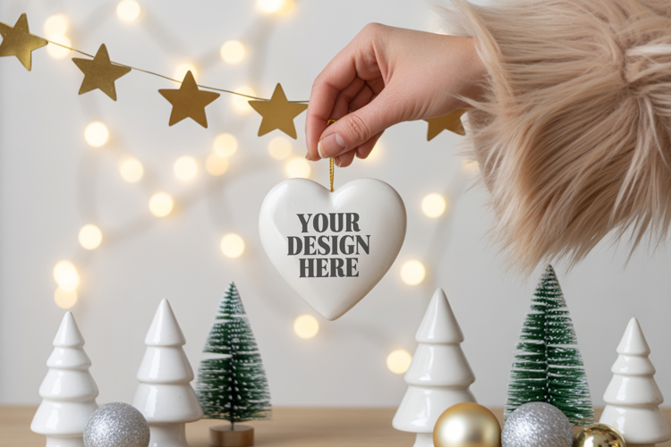 Christmas Love Heart Ornament Mockup | Holiday Hanging