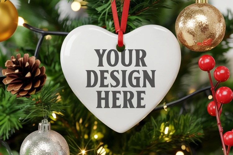 Holiday Love Heart Ornament Mockups | Romantic Christmas Tre