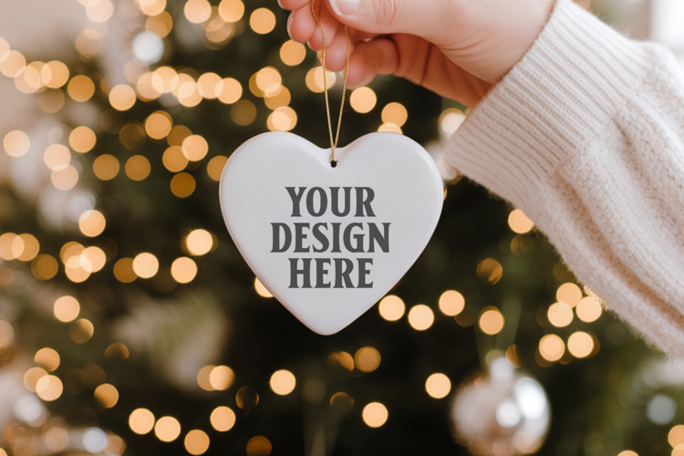 Heart Shaped Christmas Ornament Mockups | Frosted Glass Holi