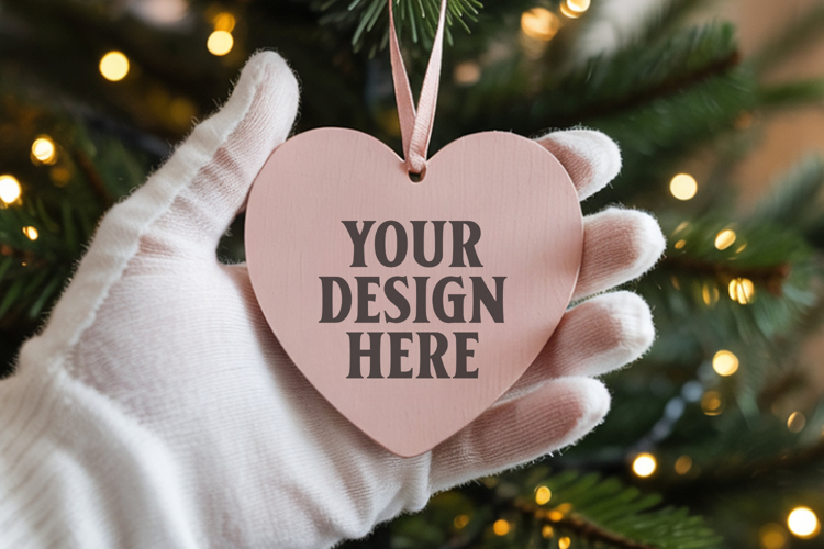 Christmas Heart Ornaments Mockup | Hanging Glass Heart Ornam