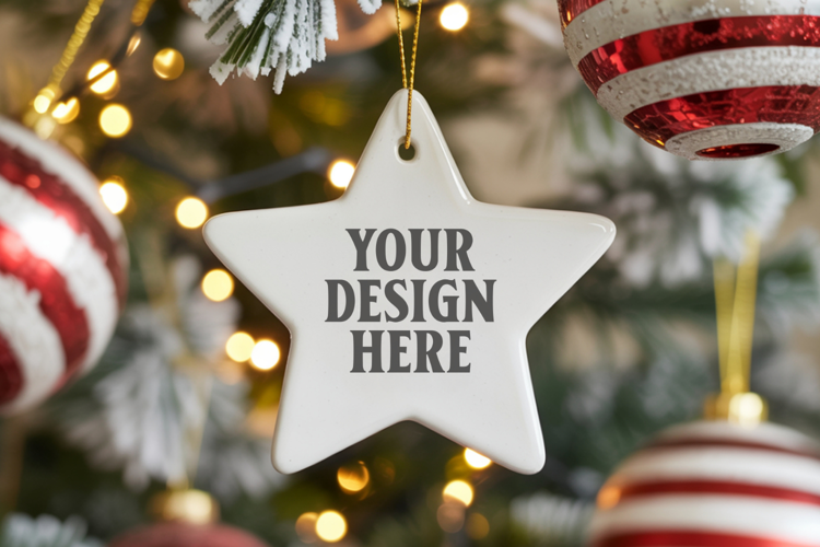 Christmas Star Ceramic Ornament Mockup | Cozy Boho Holiday D