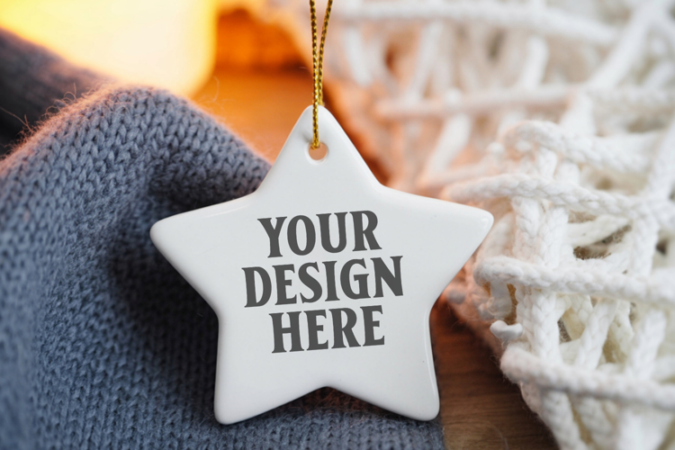 Christmas Star Ceramic Ornaments Mockup | Holiday Star Ornam