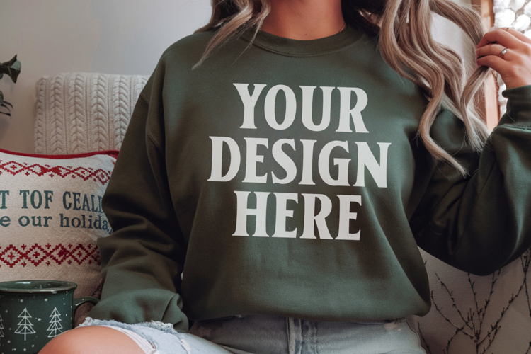Comfort Colors 1566 Blue Spruce Sweatshirt Mockup, Cozy Boho