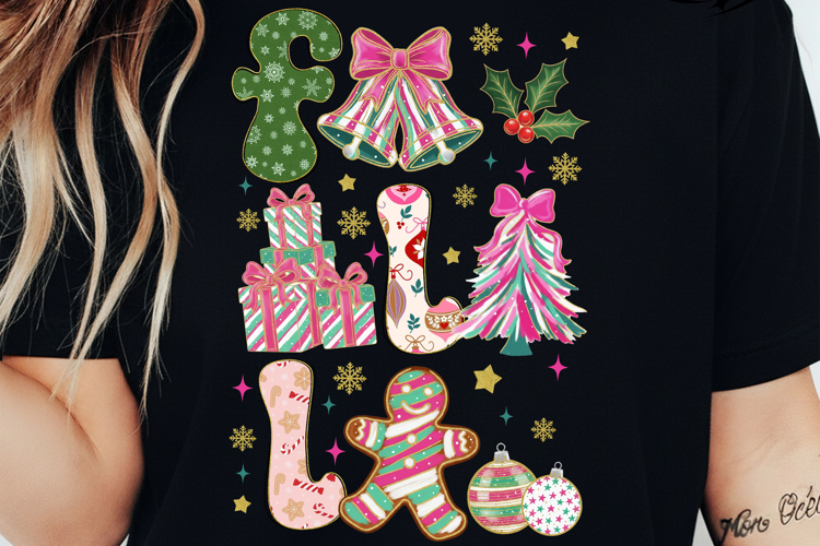 Falala Sublimation, Colorful Glitter Christmas Png, Preppy