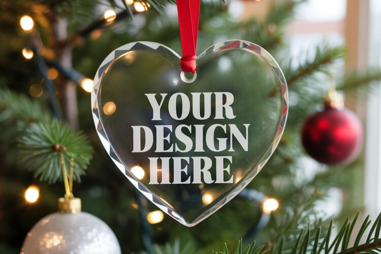 Christmas Heart Crystal Glass Ornament Mockups example image 1