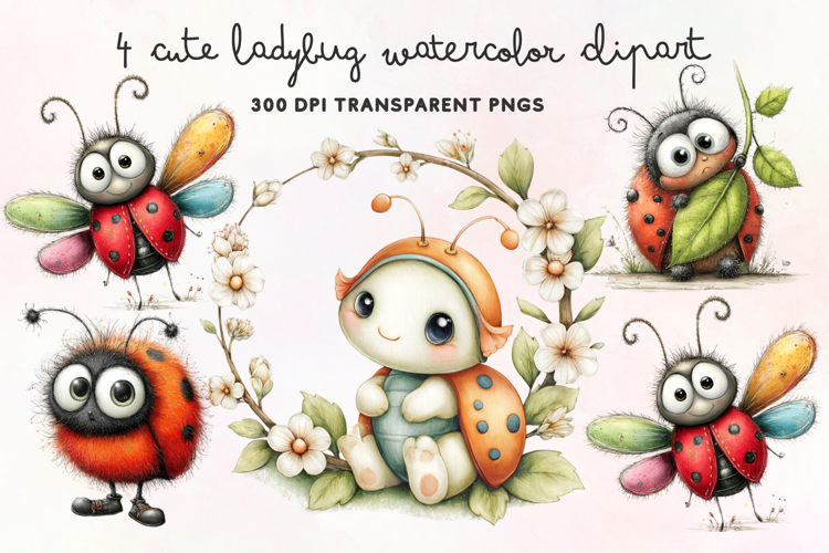 Cute Ladybug Watercolor Clipart PNG