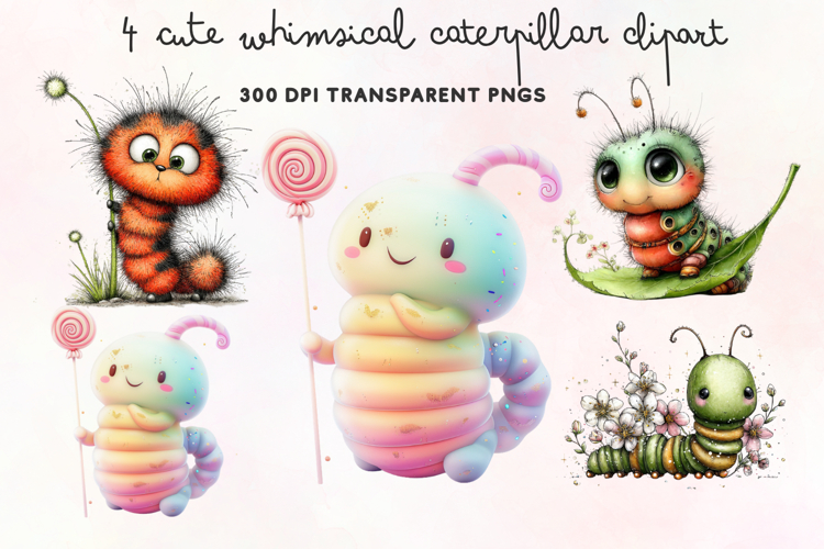 Cute Whimsical Caterpillar Clipart PNG example image 1