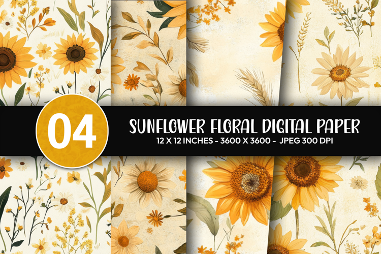 Sunflower Floral Digital Paper