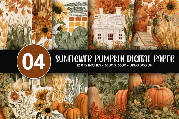 Sunflower Pumpkin Digital Paper