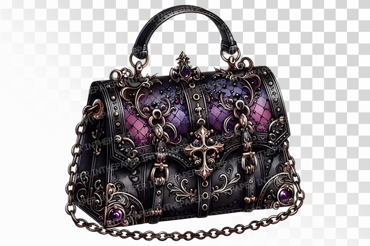 Gothic Handbag Cross Chain Studs Halloween PNG