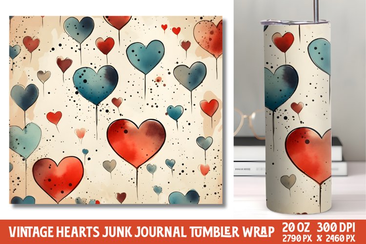 Vintage Hearts Junk Journal Tumbler Wrap