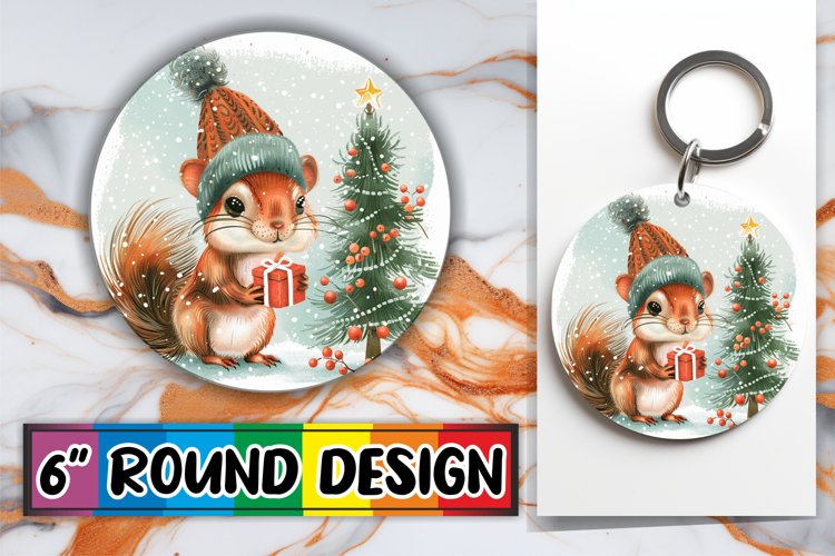 Watercolor Holiday Animals Keychain Round Design
