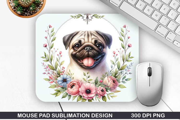 Dog Flower Mouse Pad Sublimation, Animals Mouse Pad PNG