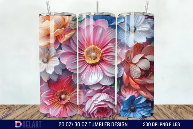 3D Painted Flower Tumbler Wrap