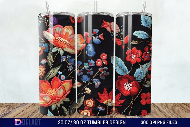 3D Embroidery floral Tumbler Wrap example image 1