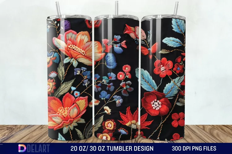 3D Embroidery floral Tumbler Wrap