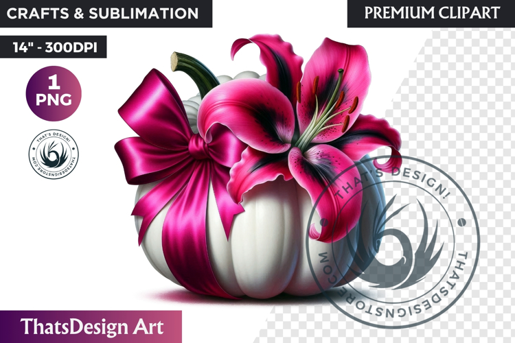 Floral Pink Coquette Pumpkin with bow PNG, Autumn Girly bow
