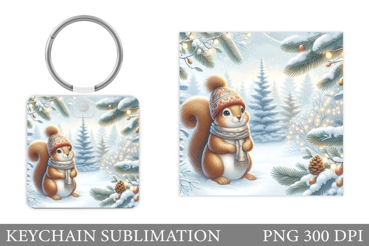 Cute Squirrel Keychain. Christmas Keychain Sublimation example image 1
