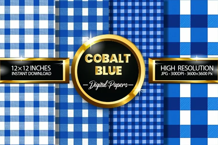 Cobalt Blue Gingham Digital Papers - 04 Variations