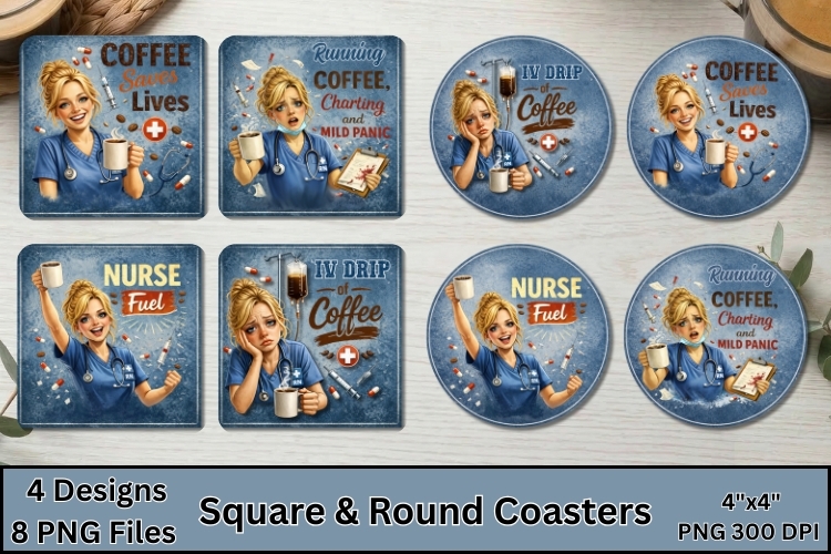 Nurse Fuel Coffee Coaster Sublimation PNG, Windows and Door Design