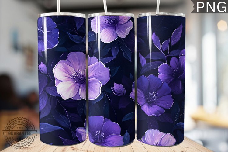 Purple Floral Tumbler Wrap - High Quality 300 Dpi example image 1