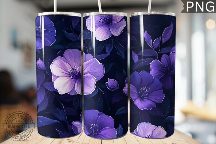 Purple Floral Tumbler Wrap - High Quality 300 Dpi