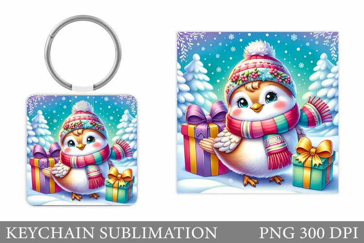 Christmas Bird Keychain. Christmas Keychain Sublimation