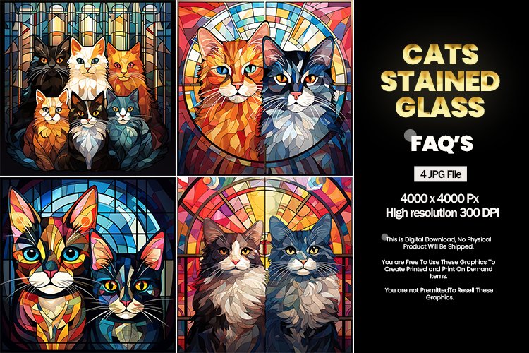 Cats Stained Glass Square Coaster - 04 Variations example image 1