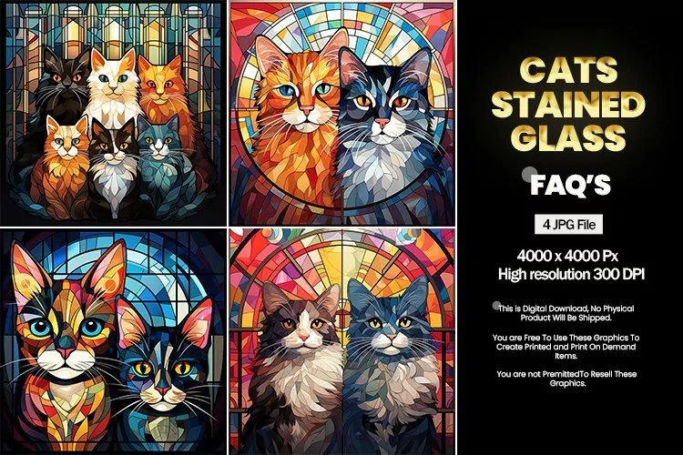 Cats Stained Glass Square Coaster - 04 Variations