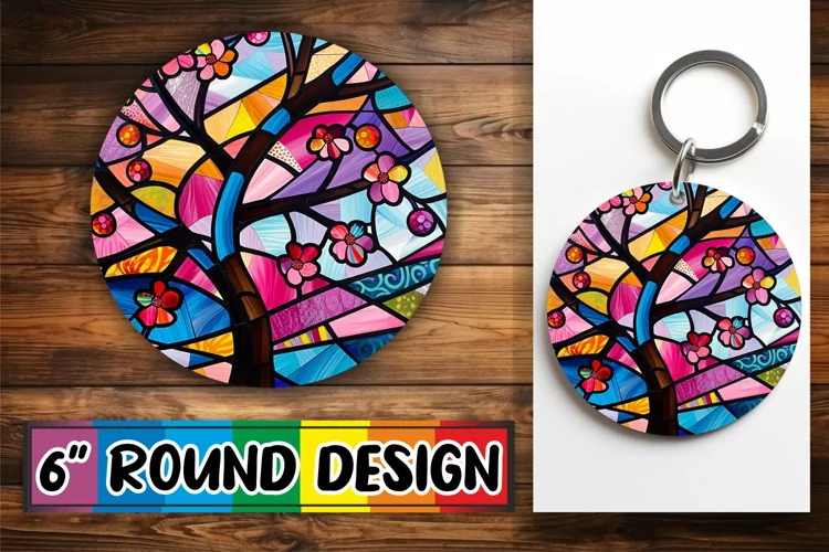 Stained Glass Tree Round Design Colorful