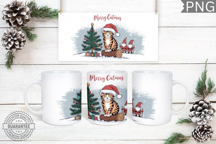 Merry Catmas Mug Wrap - Christmas Mug Sublimation