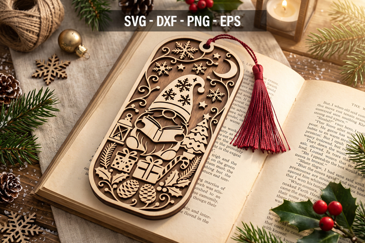 Christmas Bookmark SVG, Gnome Laser Cut Bookmark