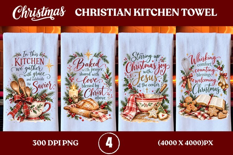 4 Christian Christmas Kitchen Towel PNGs, 4 Jesus Christmas example image 1