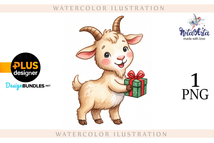 Christmas Goat in Watercolor Style