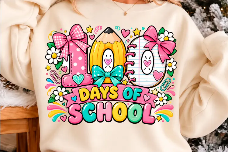 100 Days of School Pink Pencil Bow PNG