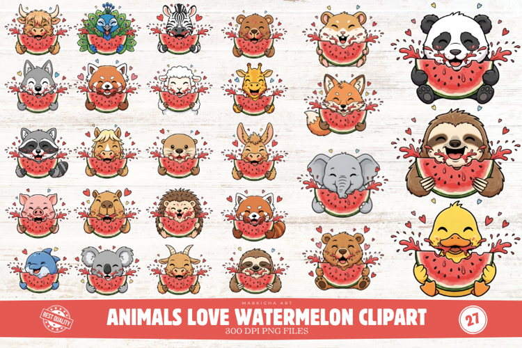 Animals Love Watermelon Clipart