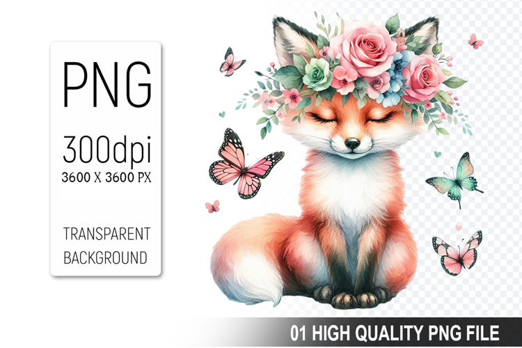 Cute Watercolor Fox Clipart Image 13