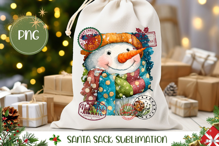 Cute Christmas Snowman Santa Sack Sublimation
