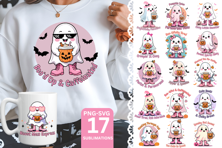 Pink Boots Cute Kawaii Halloween Ghost, Pink Halloween Set