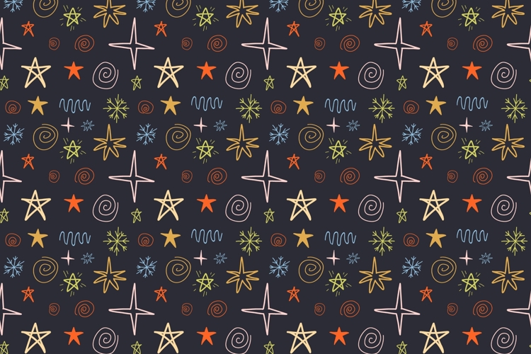 Black whimsical hand drawn Christmas pattern