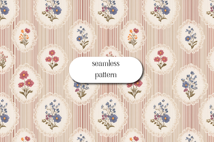 Vintage lace floral seamless pattern striped wallpaper