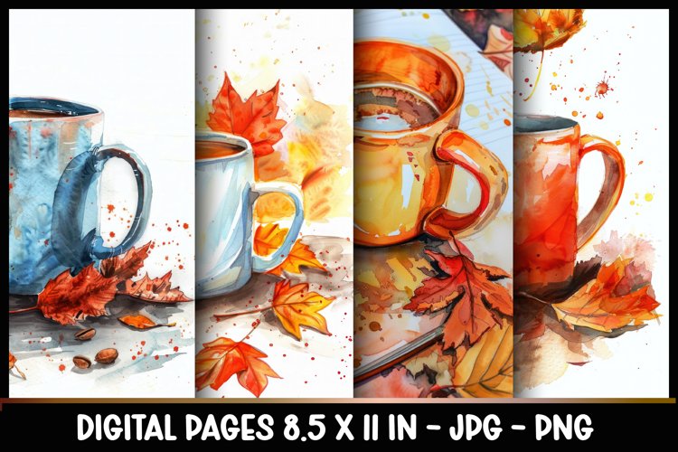 4 Autumn Digital Papers I Junk Journal 8.5x11
