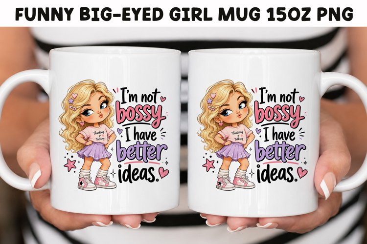 Funny Big-Eyed Girl 15oz Mug Wrap Sublimation PNG.